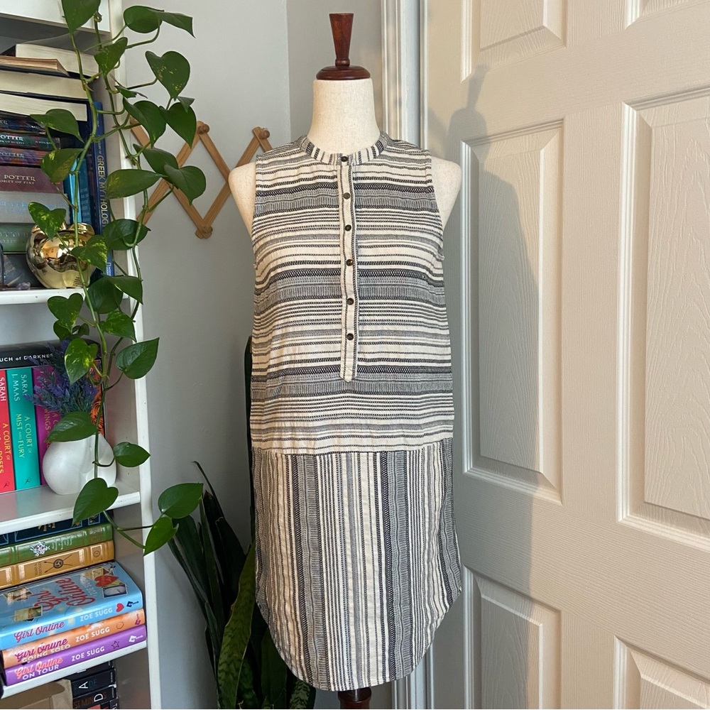 Lou & Grey Blue Stripe Half Button Shift Dress